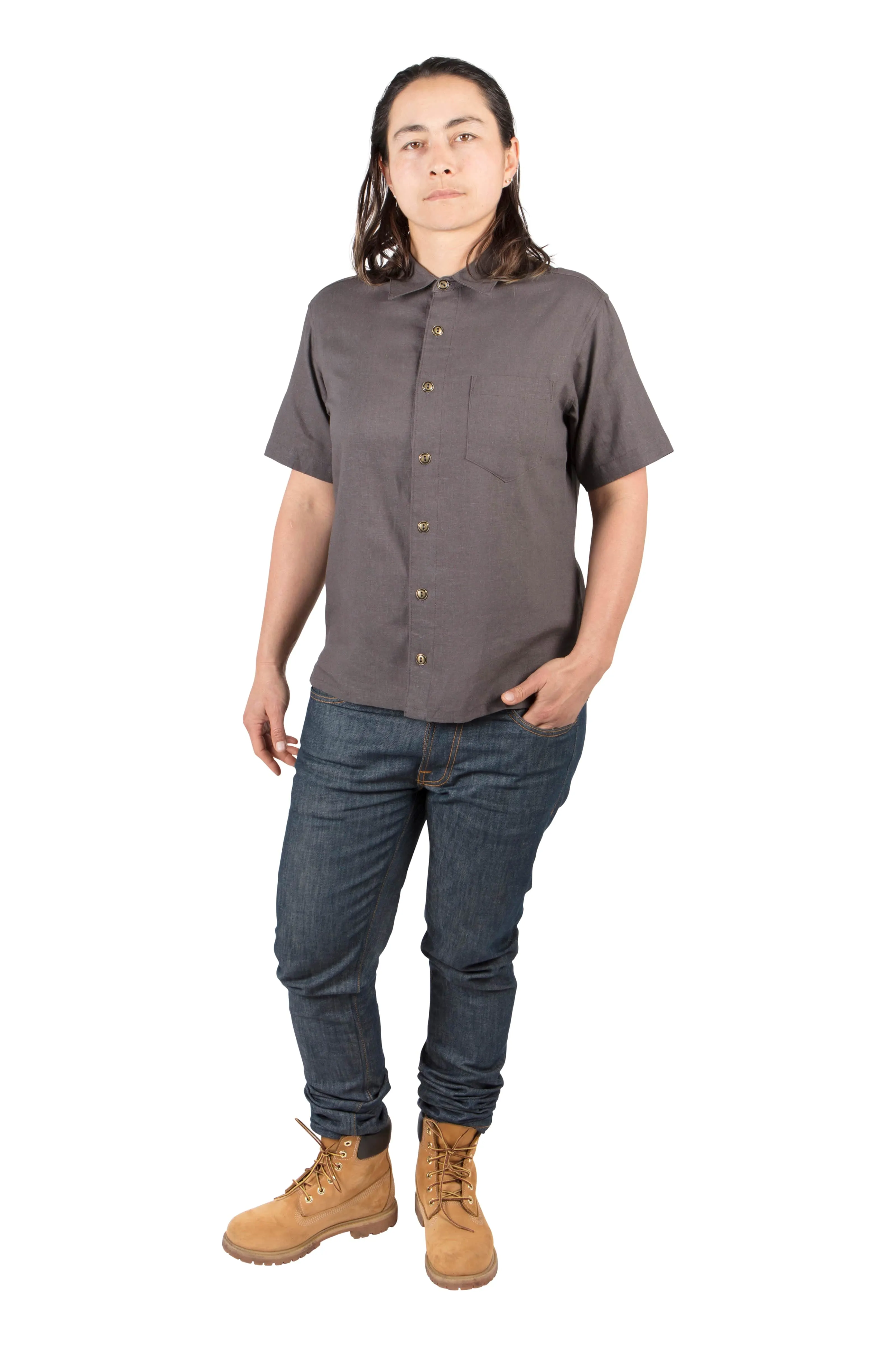 Unisex Button Up in Ash Linen