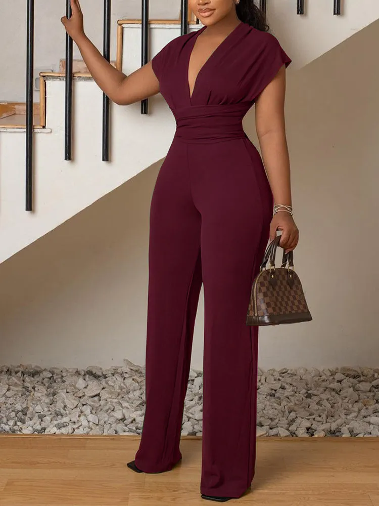 V Neck High Waist Jumpsuit
