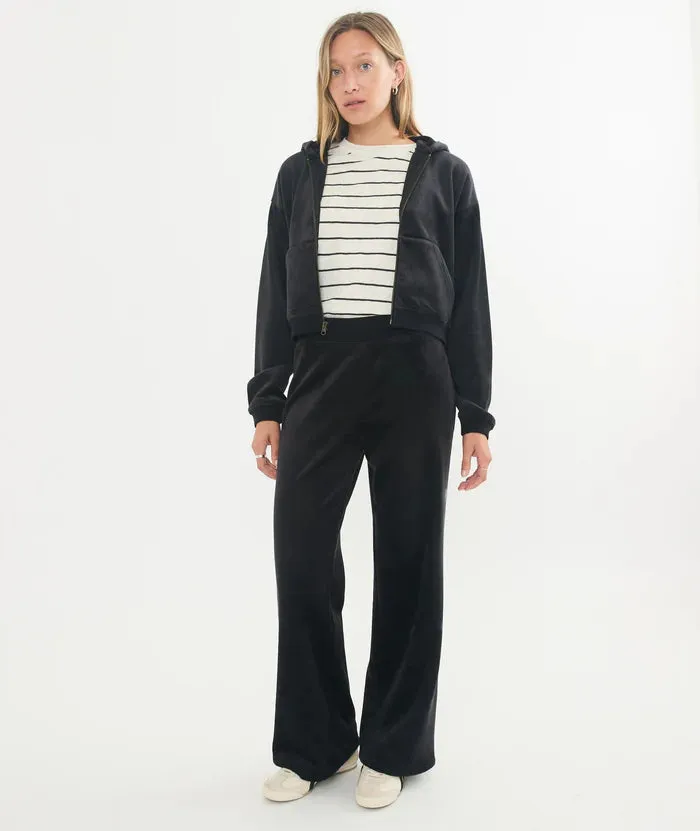 Velour Corduroy Heavyweight Zip Up Hoodie - Black