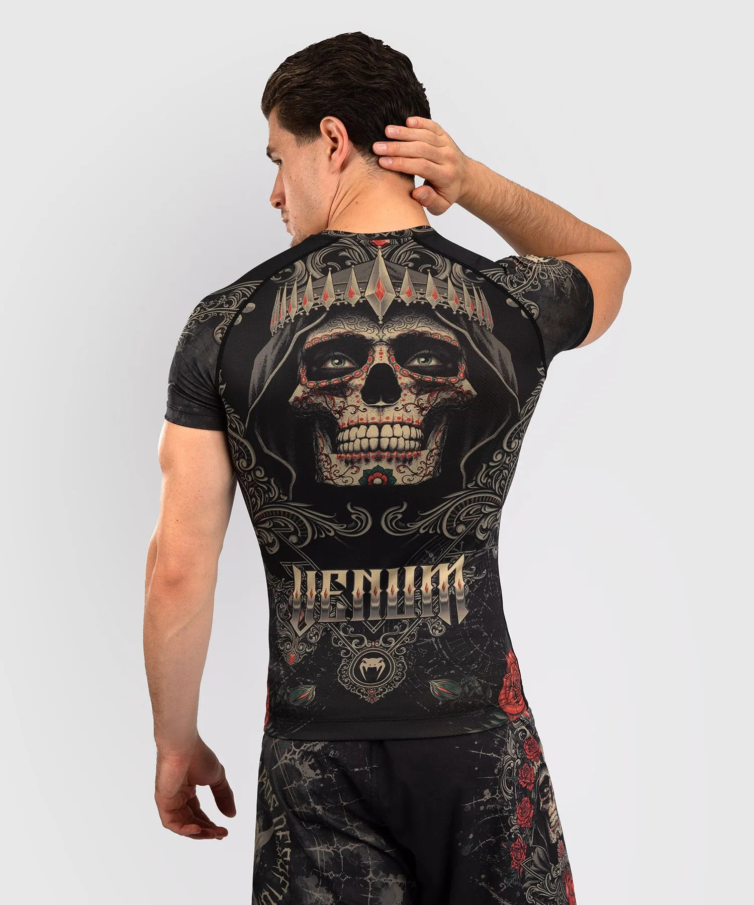 Venum Santa Muerte 5.0 Rashguard a Maniche Corte da Uomo - Nero Profondo/Oro