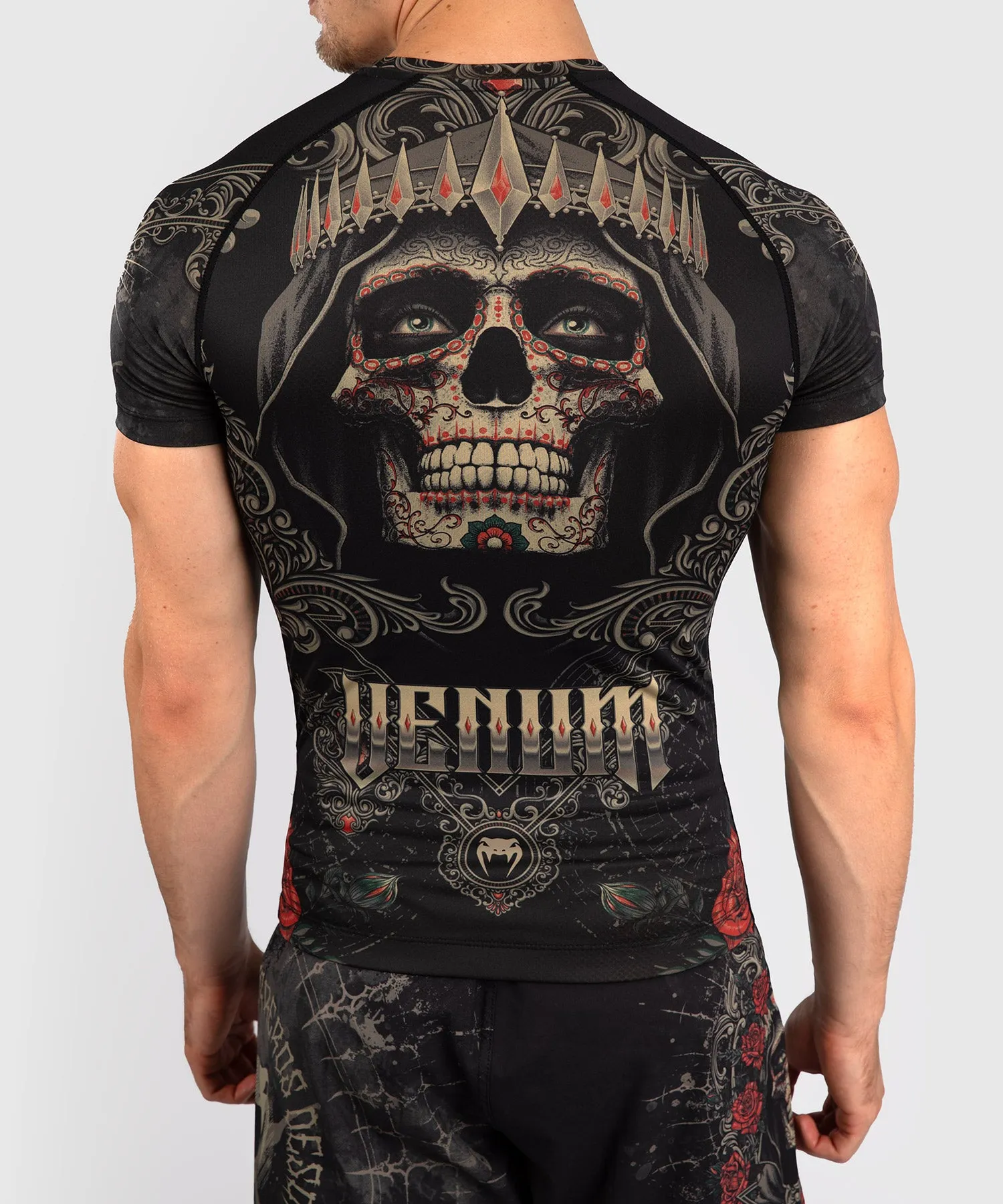 Venum Santa Muerte 5.0 Rashguard a Maniche Corte da Uomo - Nero Profondo/Oro