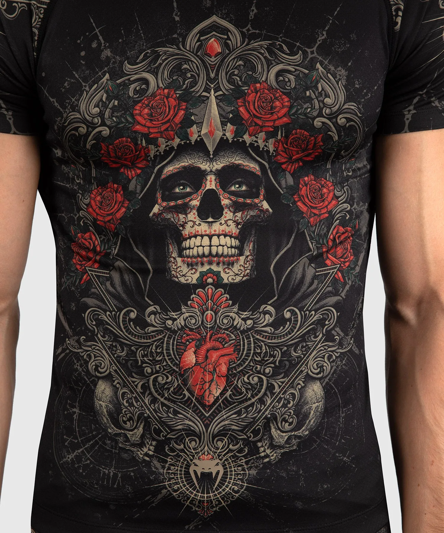 Venum Santa Muerte 5.0 Rashguard a Maniche Corte da Uomo - Nero Profondo/Oro