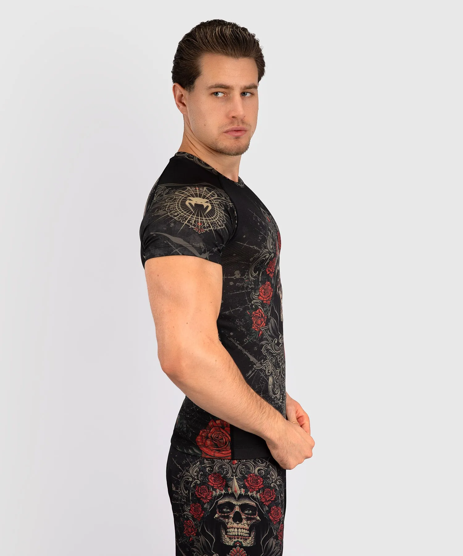 Venum Santa Muerte 5.0 Rashguard a Maniche Corte da Uomo - Nero Profondo/Oro