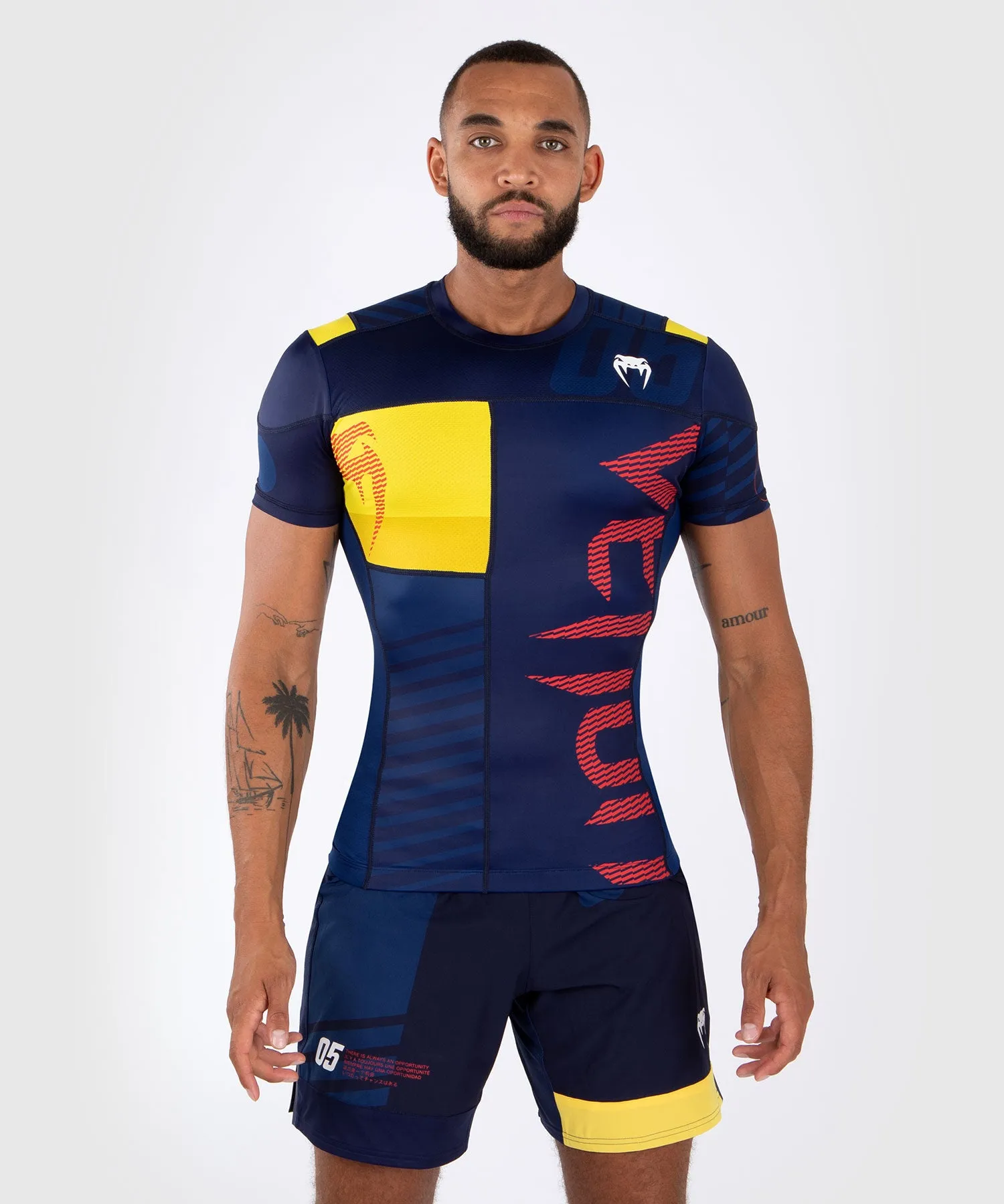 Venum Sport 05 Maglietta a Compressione a Maniche Corte - Blu/Giallo