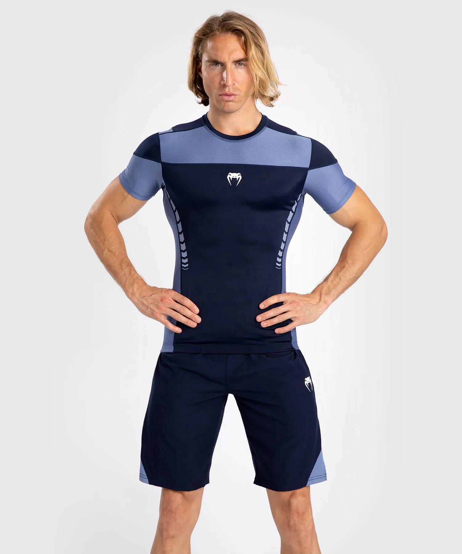Venum Tempest Heren Rashguard Met Korte Mouwen - Marineblauw/Blauw