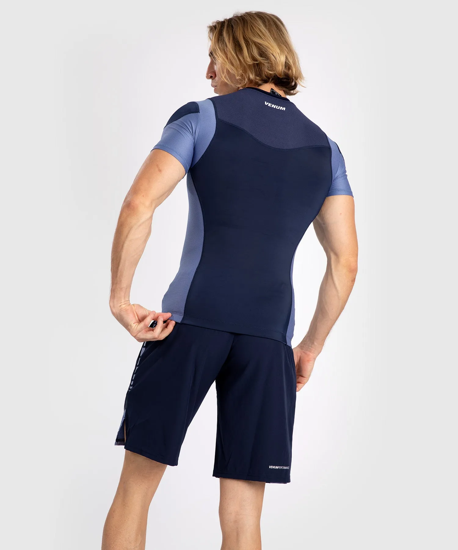 Venum Tempest Heren Rashguard Met Korte Mouwen - Marineblauw/Blauw