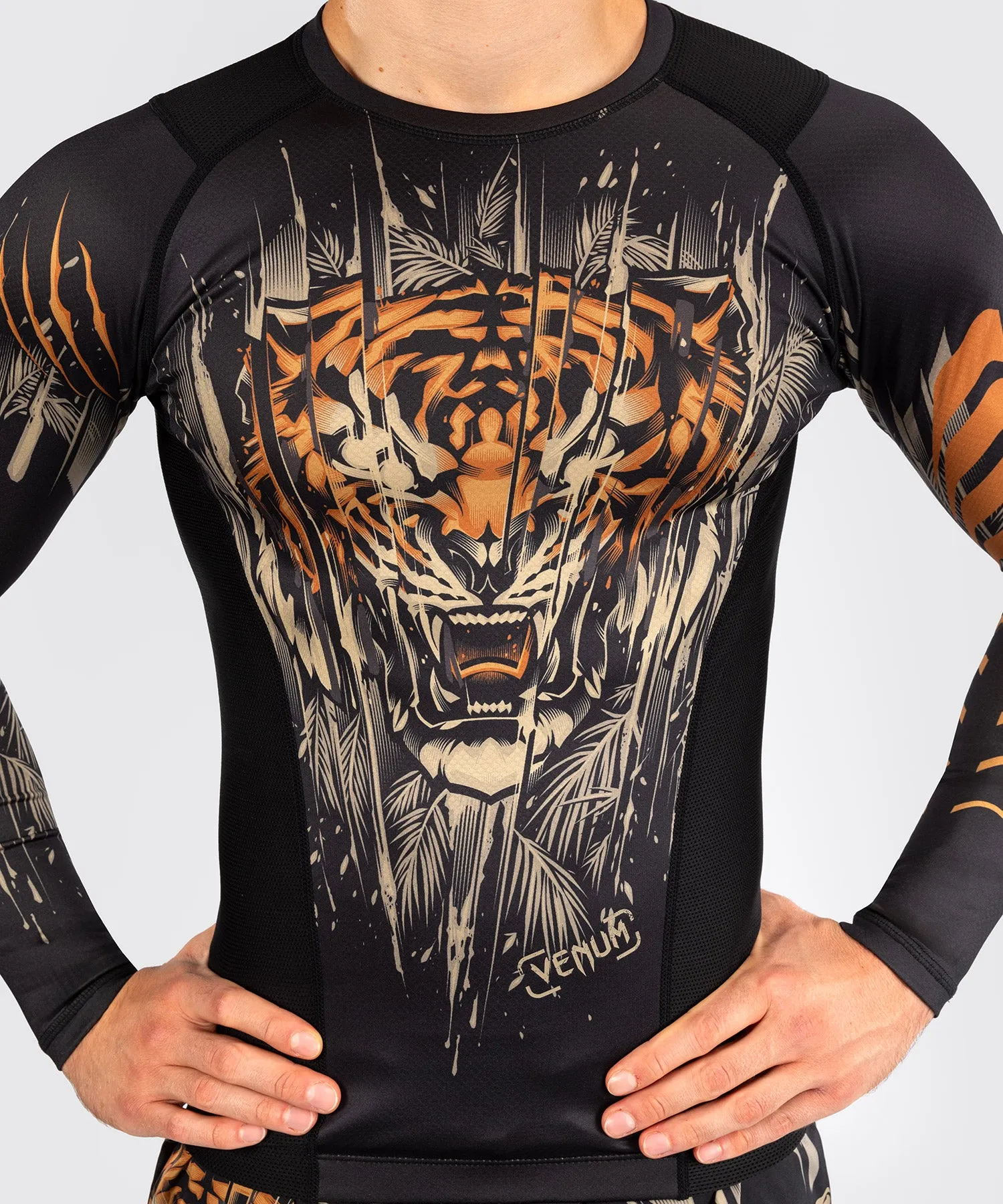 Venum Tiger Rashguard Maniche Lunghe Uomo - Nero/Arancione Neon