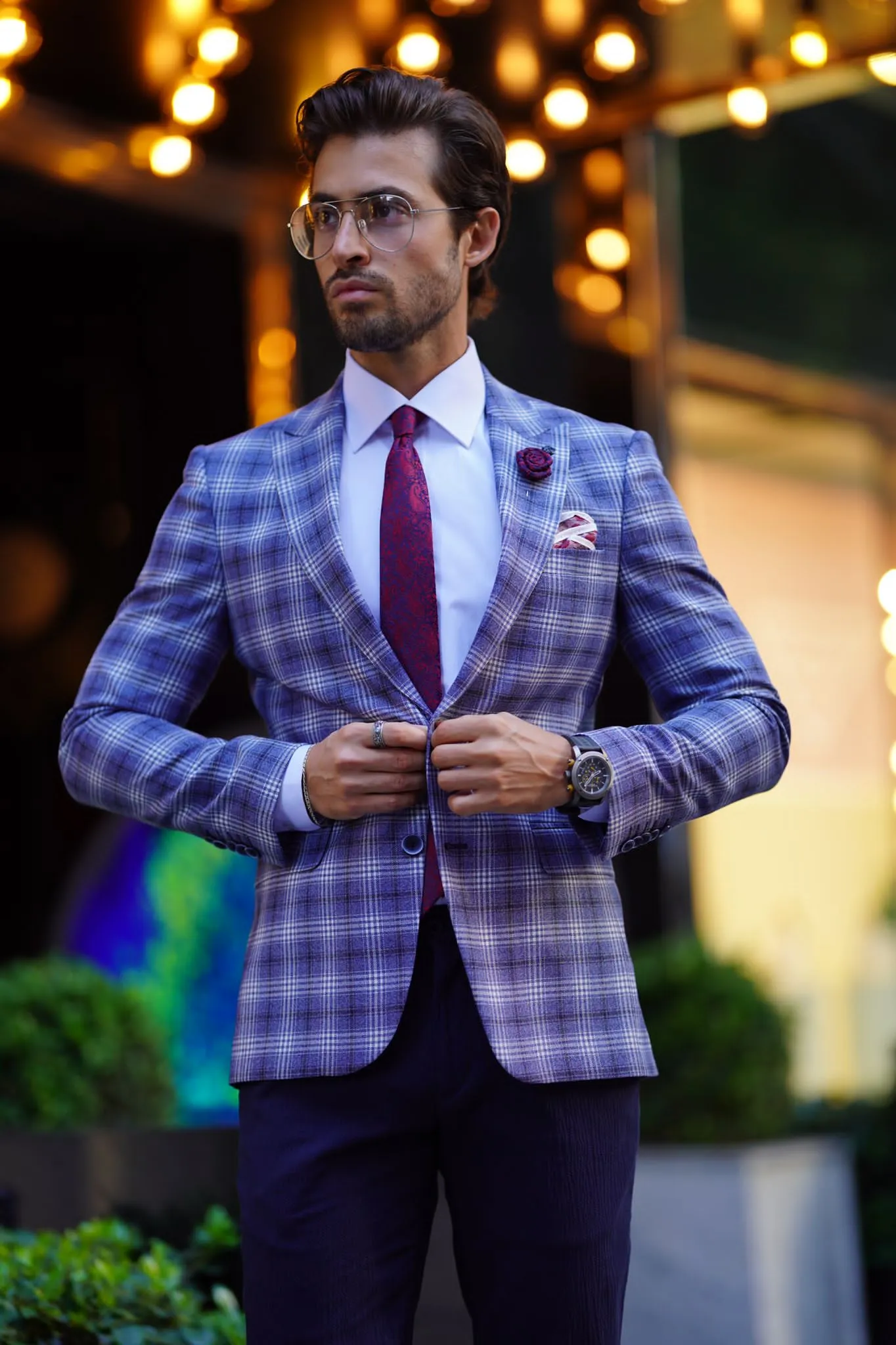 Vespo Plaid Blue Wool Blazer - Slim Fit Elegance for Every Occasion
