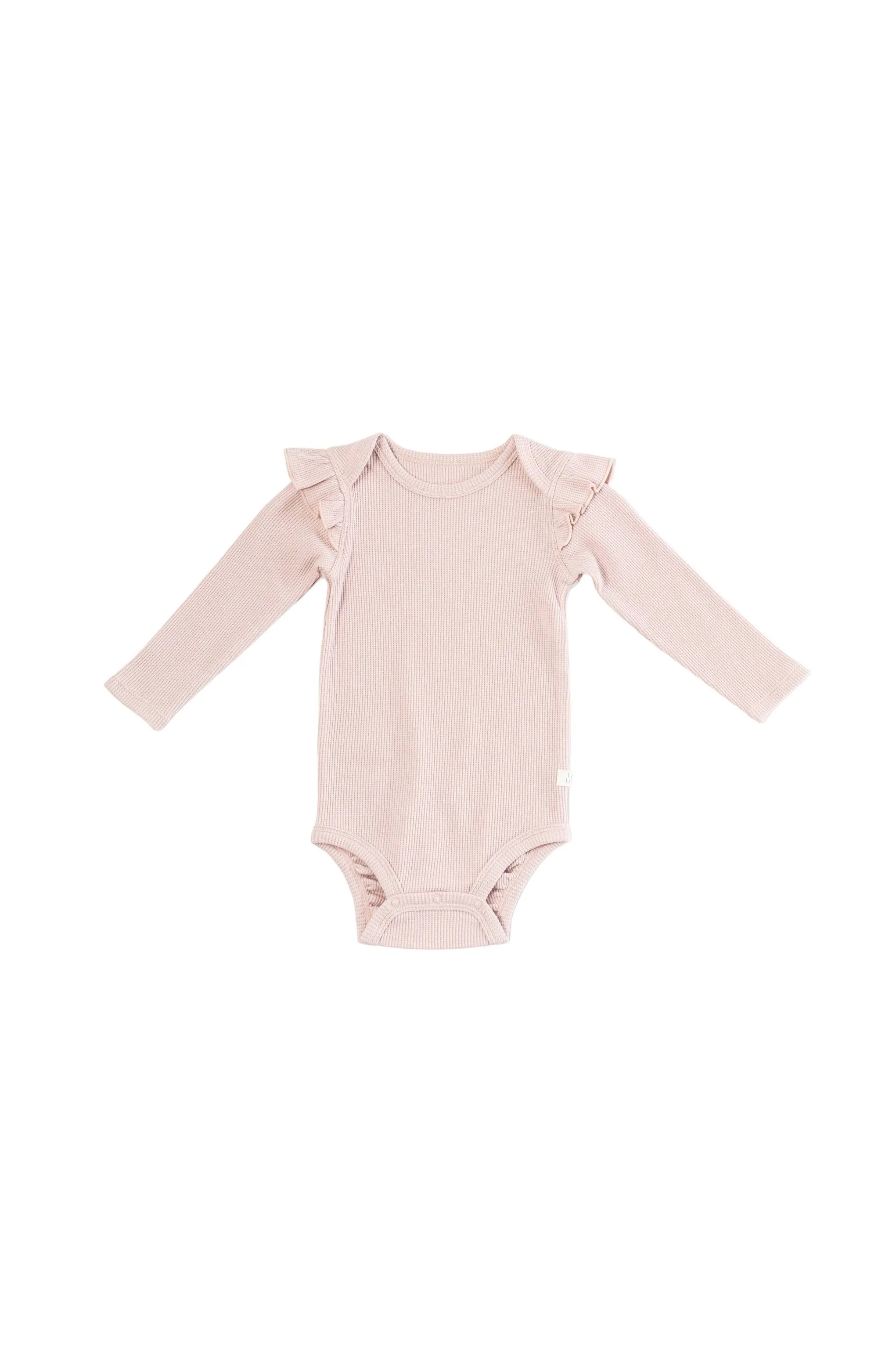Waffle Long Sleeve Ruffle Bodysuit - Blush Pink