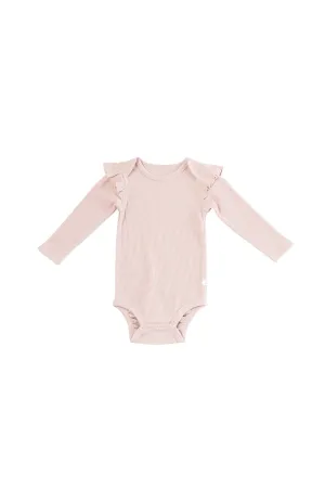 Waffle Long Sleeve Ruffle Bodysuit - Blush Pink