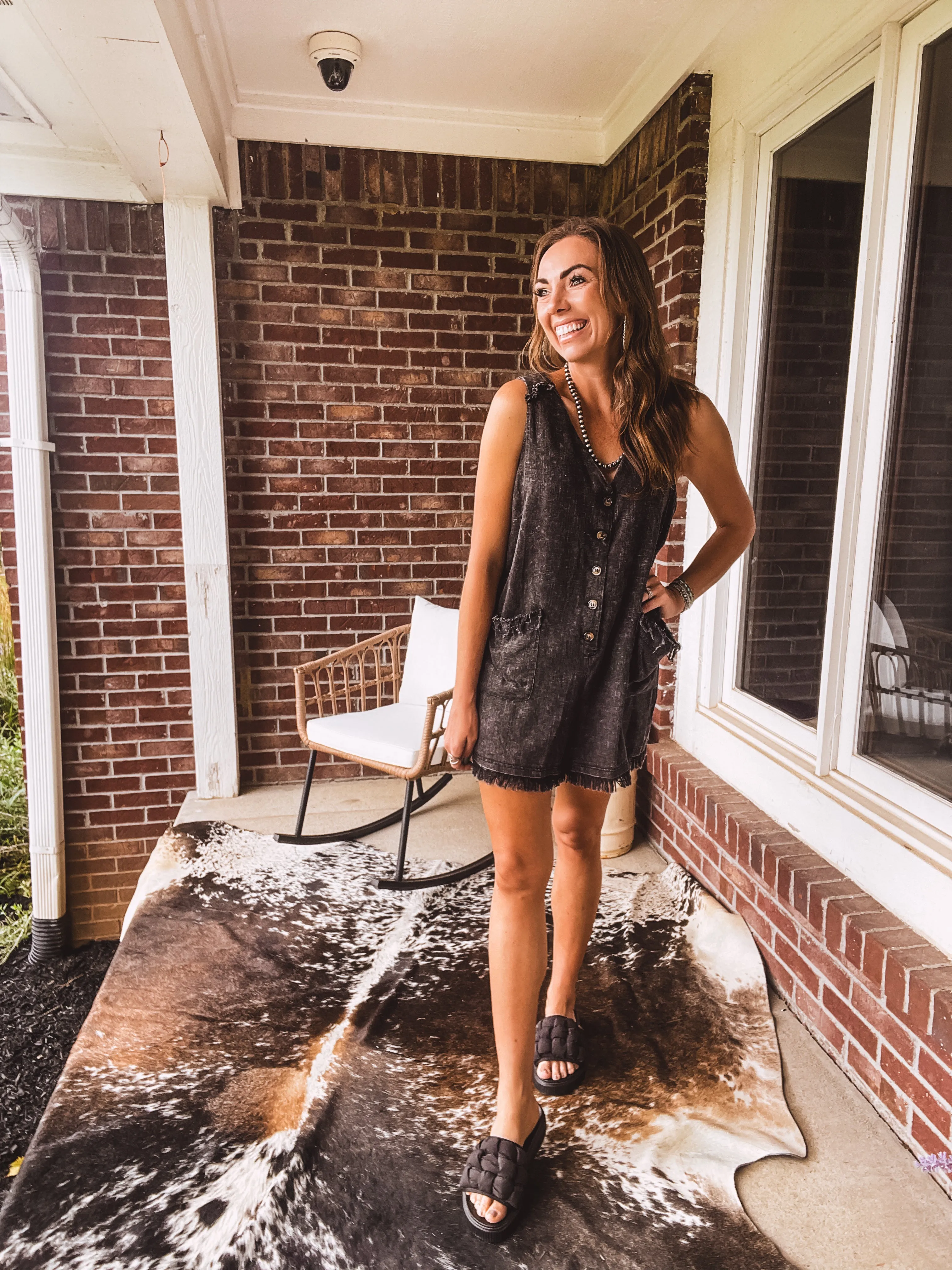 Washed Linen Button Front Romper