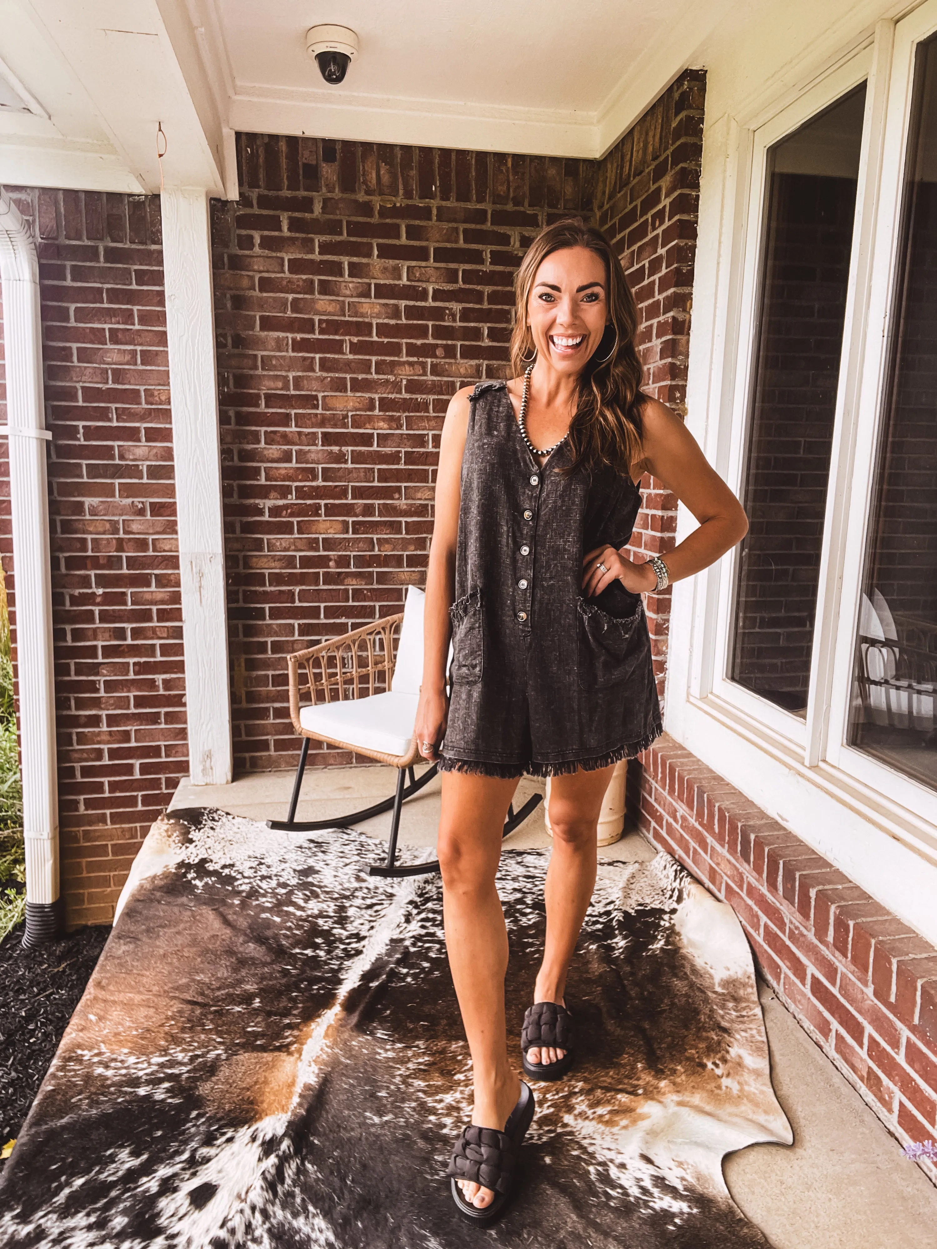 Washed Linen Button Front Romper