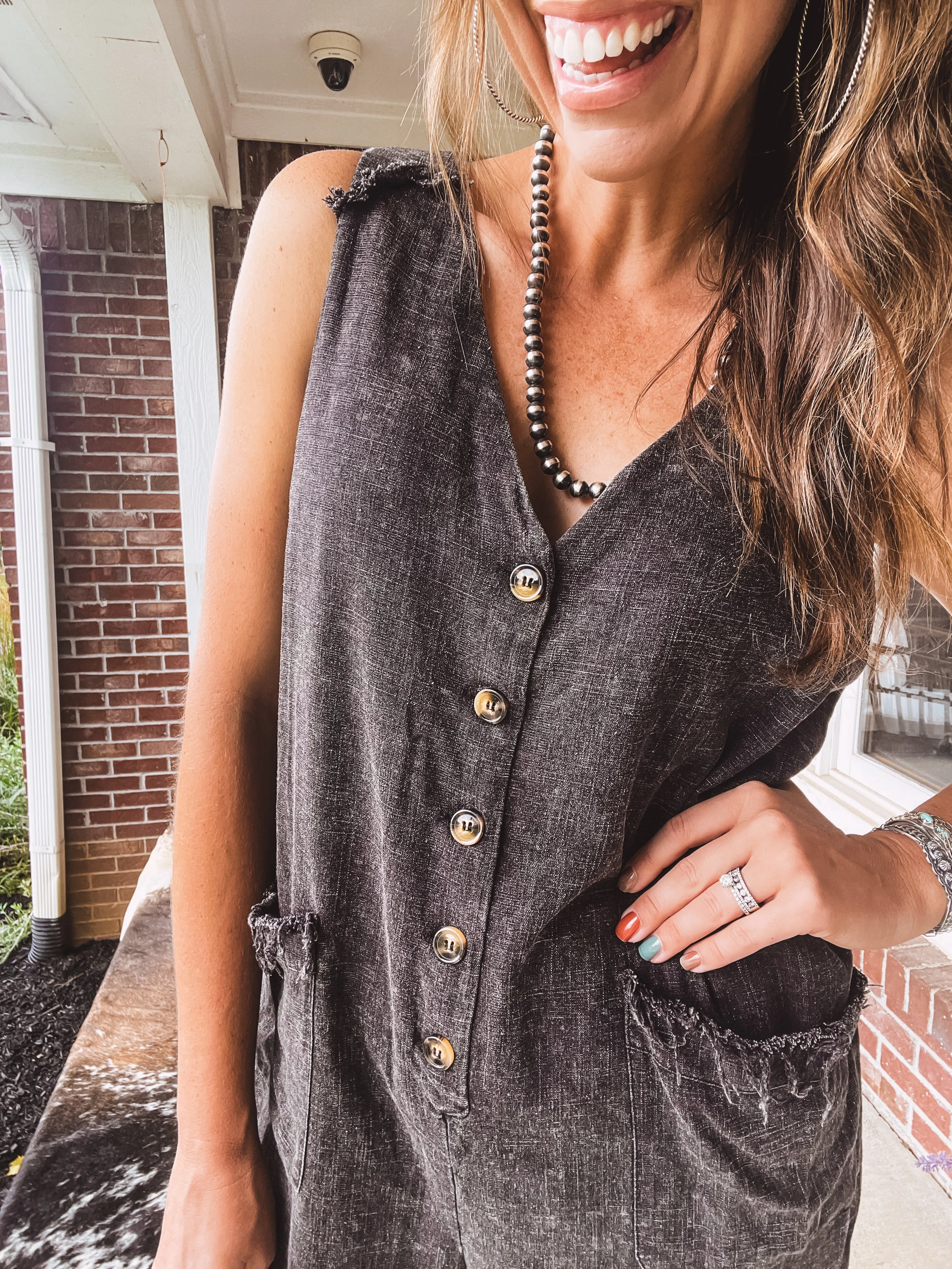 Washed Linen Button Front Romper