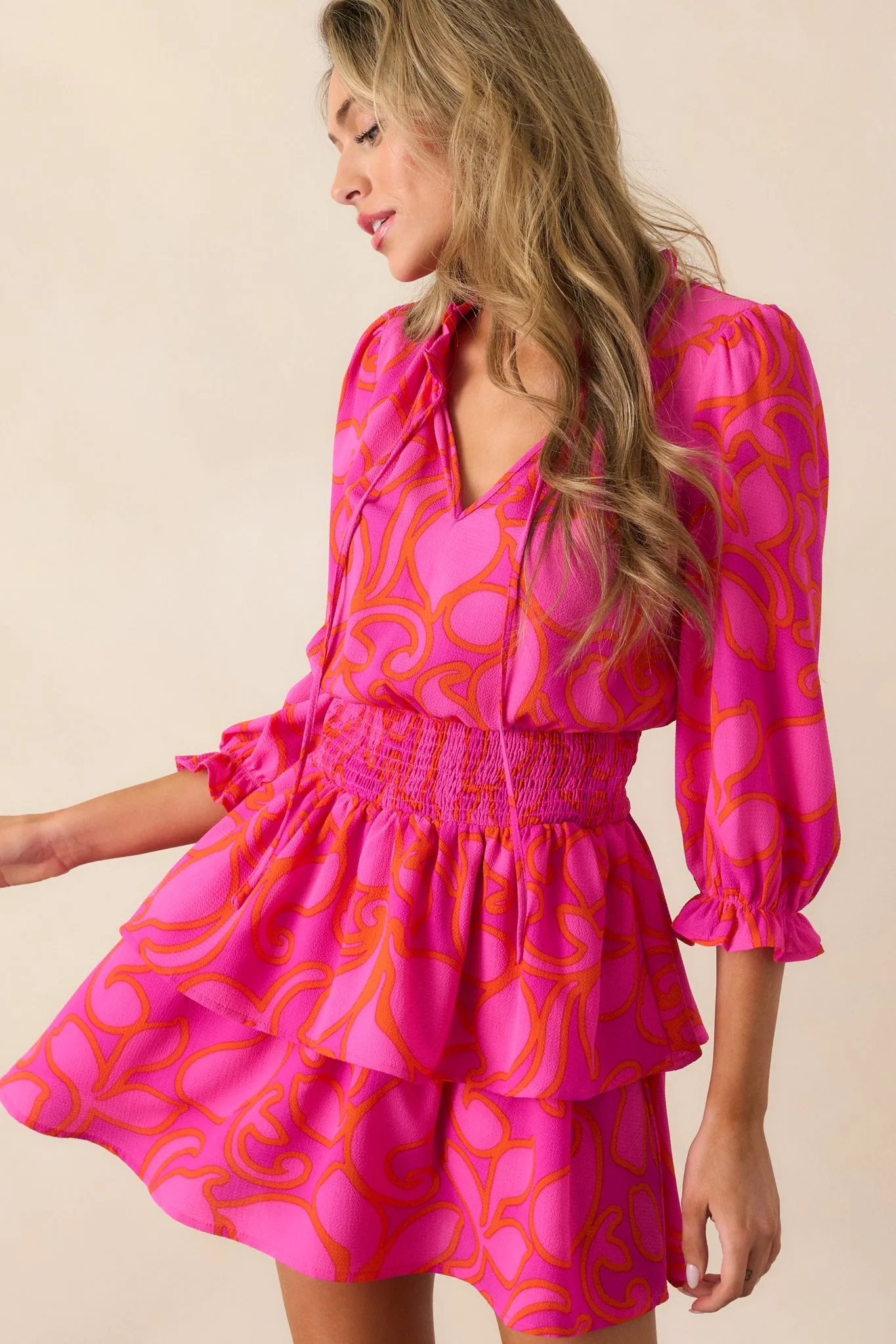 When We Meet Magenta Floral Long Sleeve Mini Dress