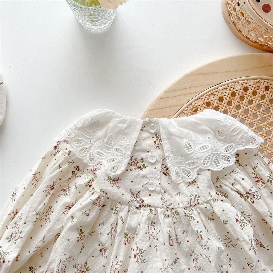White Collar Floral Romper Set