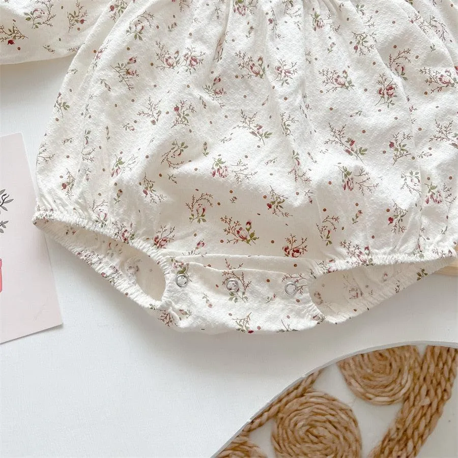 White Collar Floral Romper Set