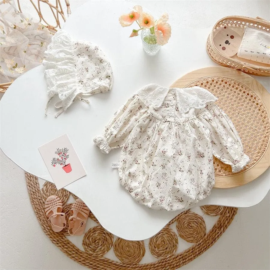 White Collar Floral Romper Set