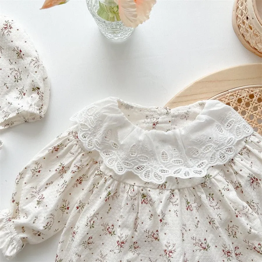 White Collar Floral Romper Set