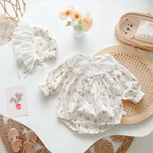 White Collar Floral Romper Set
