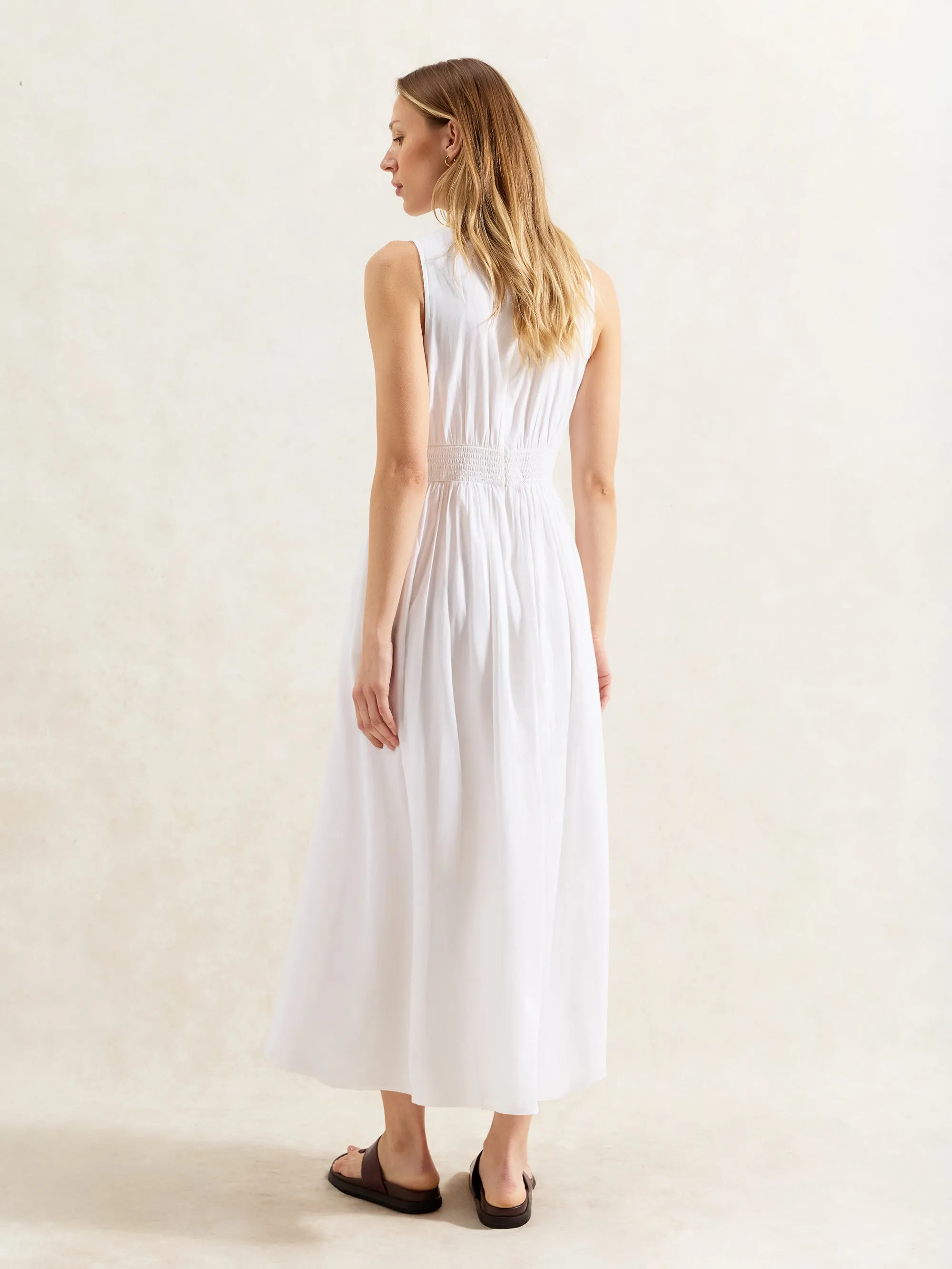 White Cotton Keyhole Front Midi Dress