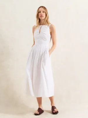 White Cotton Keyhole Front Midi Dress