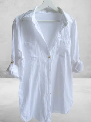 White Linen Cover-up Shirt