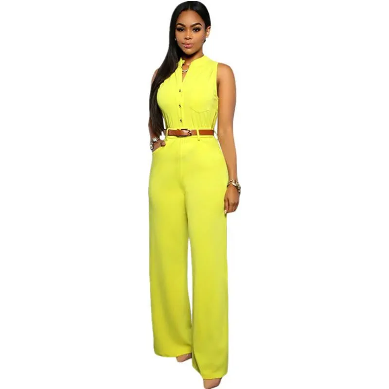 Wide Leg Jumpsuit Long Plus Size Romper Monos Largos De Mujer Belted White Jumpsuit For Women 60932