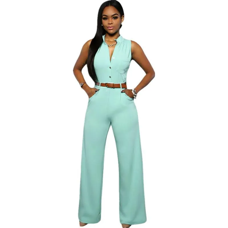 Wide Leg Jumpsuit Long Plus Size Romper Monos Largos De Mujer Belted White Jumpsuit For Women 60932