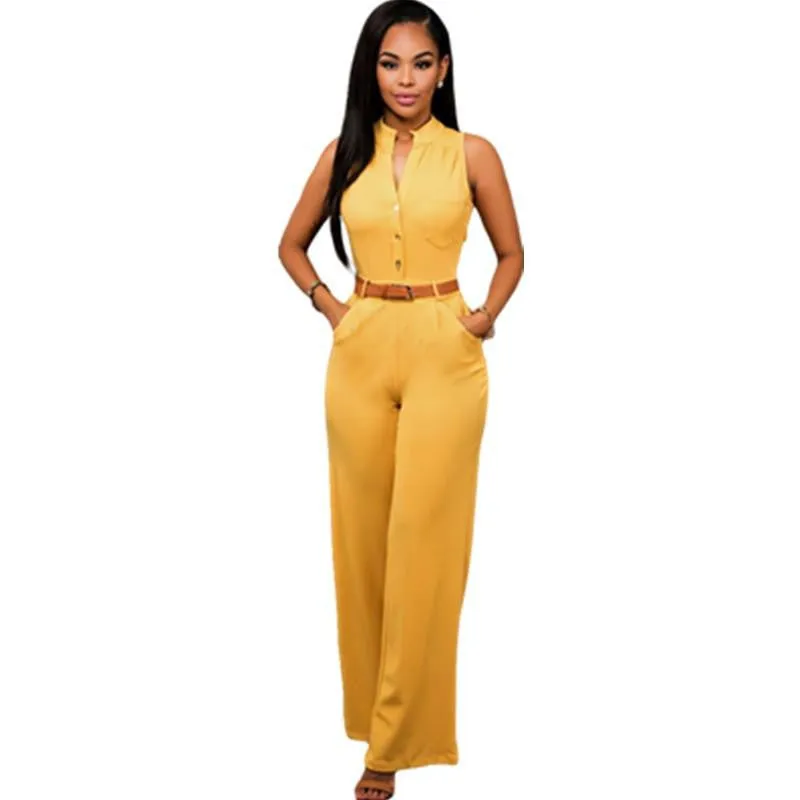 Wide Leg Jumpsuit Long Plus Size Romper Monos Largos De Mujer Belted White Jumpsuit For Women 60932