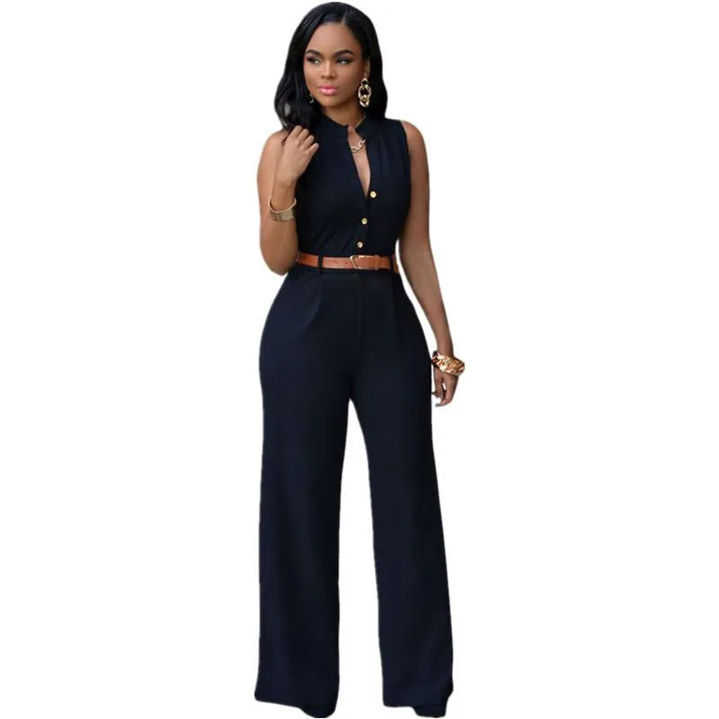 Wide Leg Jumpsuit Long Plus Size Romper Monos Largos De Mujer Belted White Jumpsuit For Women 60932