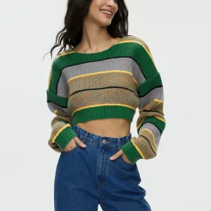 Wildline Striped Knit Cropped Long Sleeve Sweater