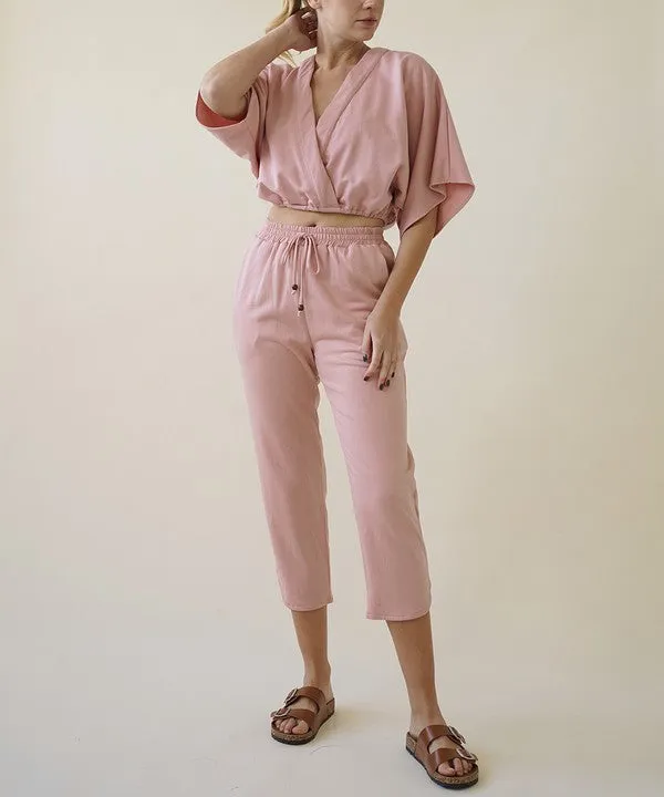 Women's Hemp Kimono With Jogger Set