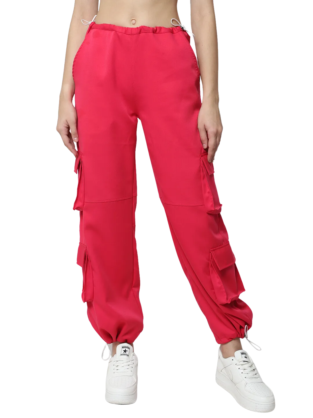 Women's Street Wear Parachute Cargo Pants (Hot Pink)