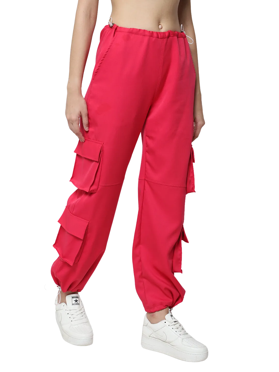 Women's Street Wear Parachute Cargo Pants (Hot Pink)