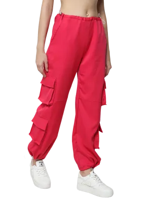 Women's Street Wear Parachute Cargo Pants (Hot Pink)