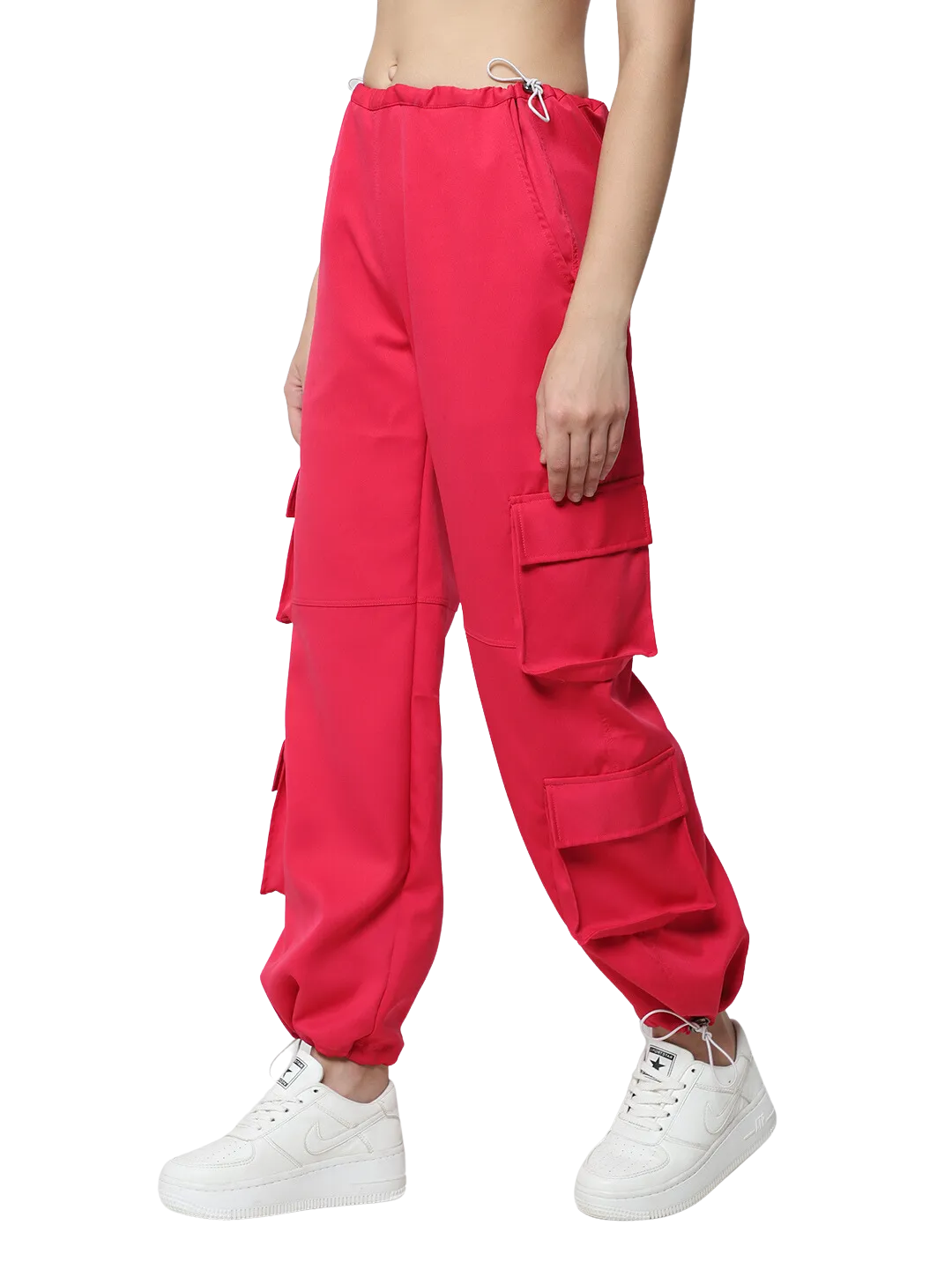 Women's Street Wear Parachute Cargo Pants (Hot Pink)