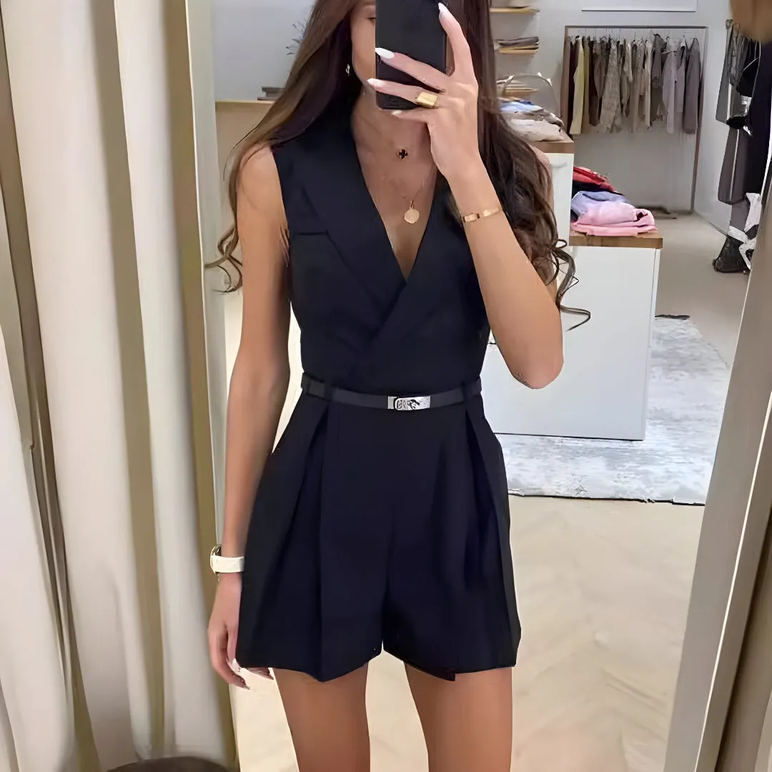 Women's Stylish Belted Wrap Style Romper | Sleveless