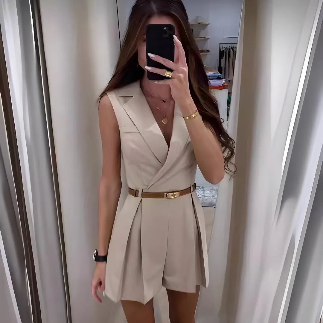 Women's Stylish Belted Wrap Style Romper | Sleveless
