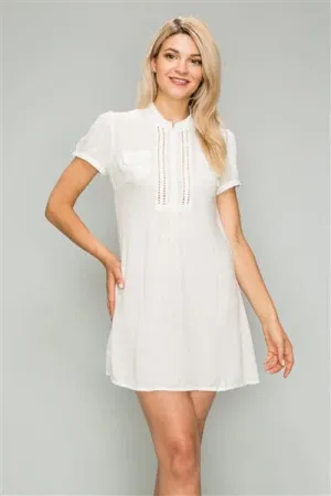 Woven Button Up Short Dress Off Wht - Pack of 6