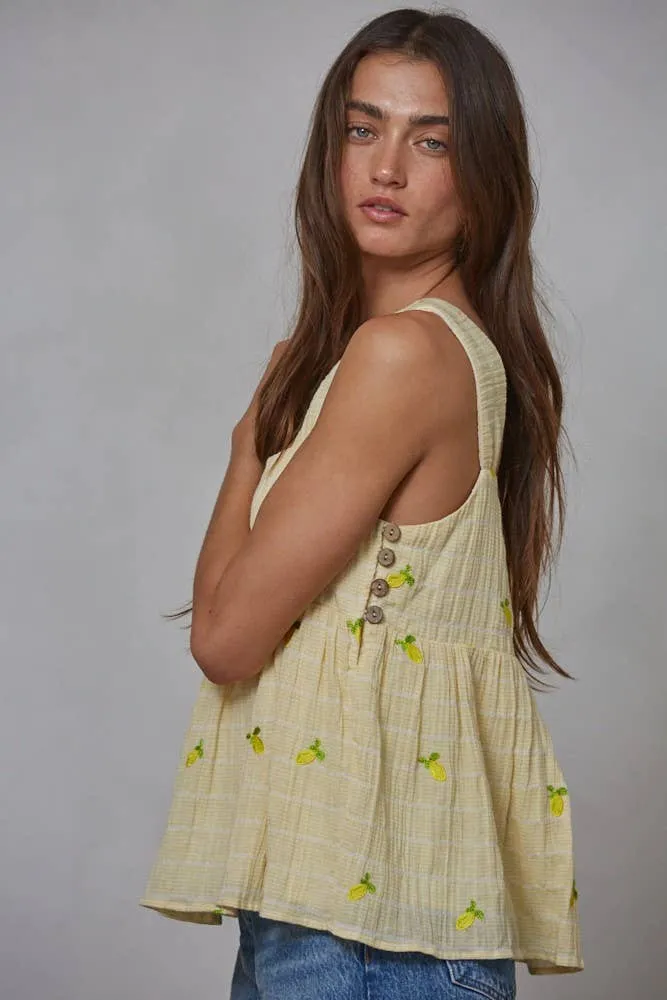 Woven Linen Cotton Viscose Embroidered Babydoll Top