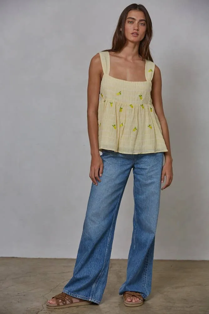 Woven Linen Cotton Viscose Embroidered Babydoll Top