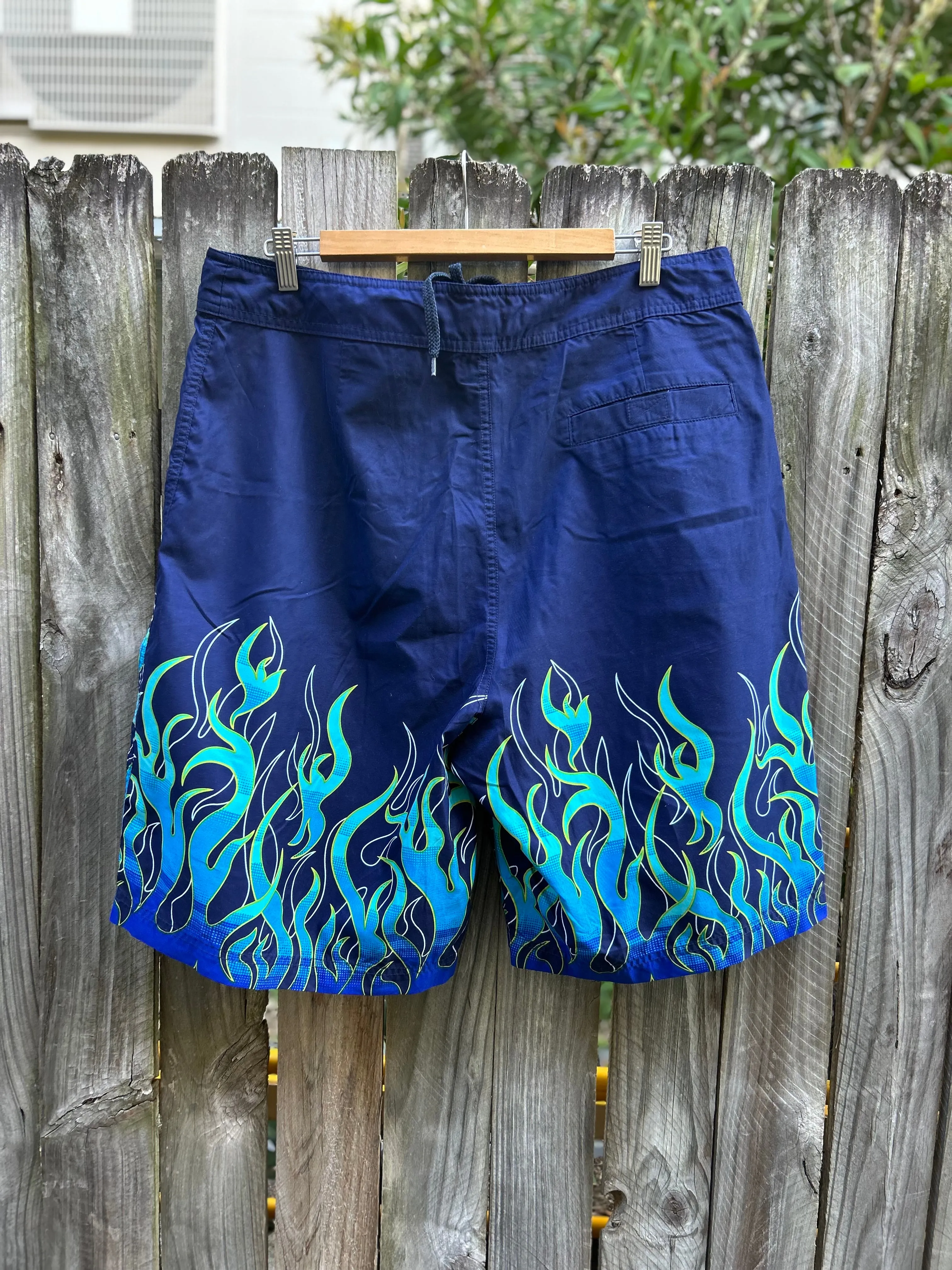 Y2K Utility flame graphic boardshorts W34’