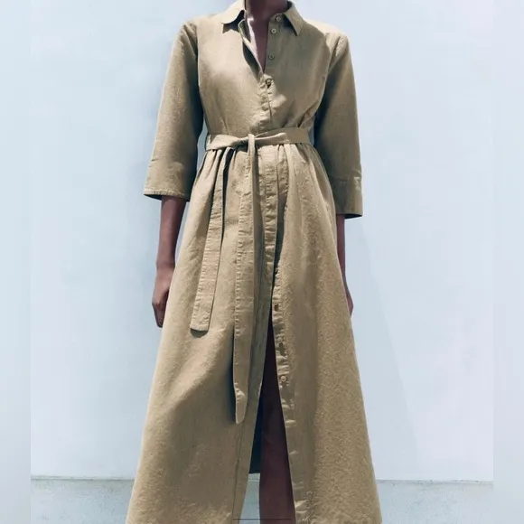 ZARA LINEN BLEND MIDI DRESSColor: Green * Size : S