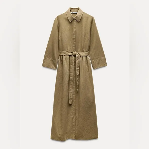 ZARA LINEN BLEND MIDI DRESSColor: Green * Size : S