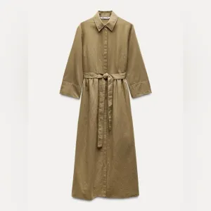ZARA LINEN BLEND MIDI DRESSColor: Green * Size : S