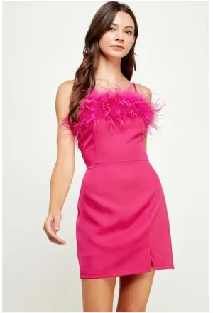 ZARAH FEATHER TRIM MINI DRESS
