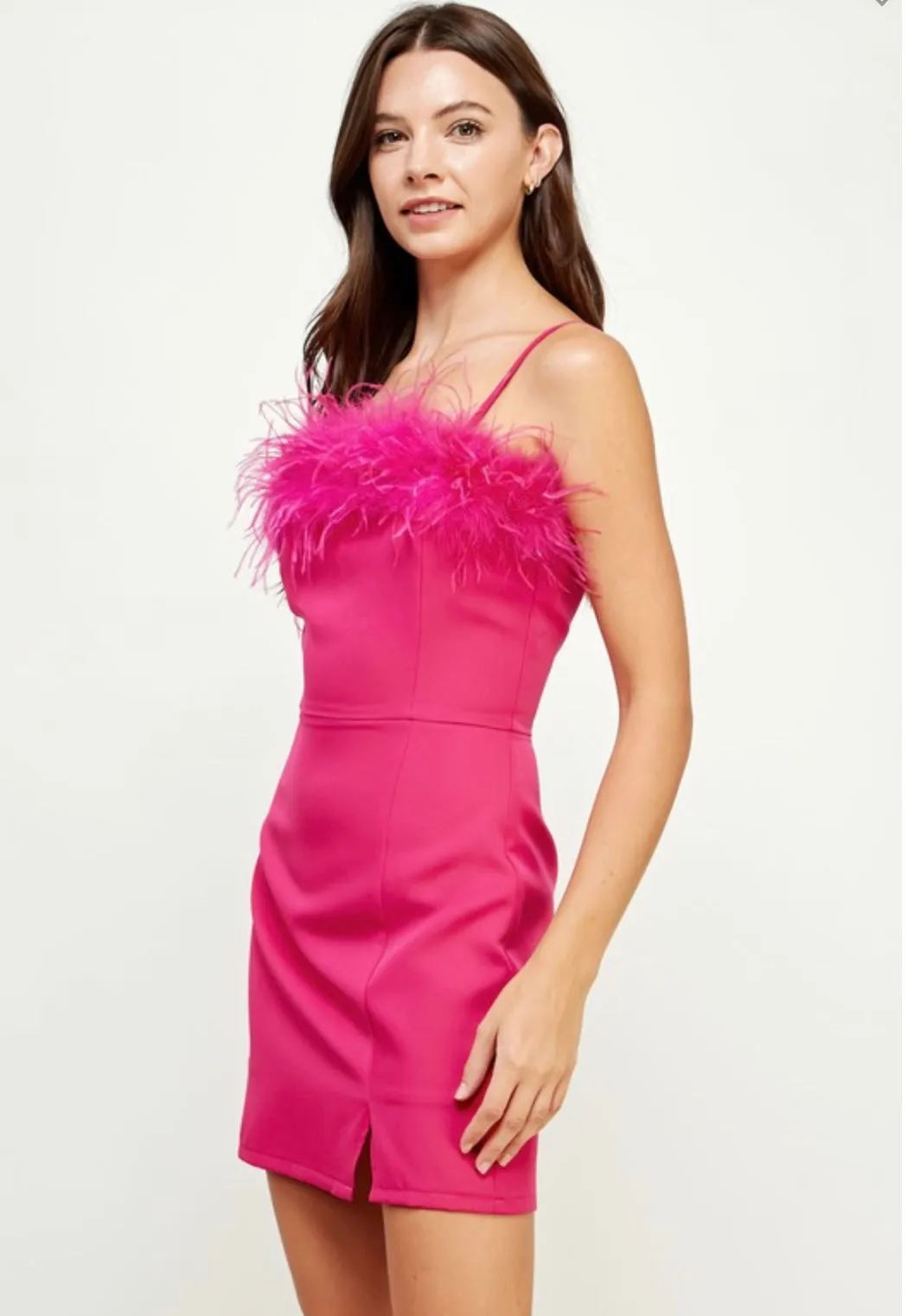 ZARAH FEATHER TRIM MINI DRESS